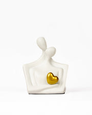 Eternal Embrace Couple Sculpture with Golden Heart | Modern Minimalist Love Decor