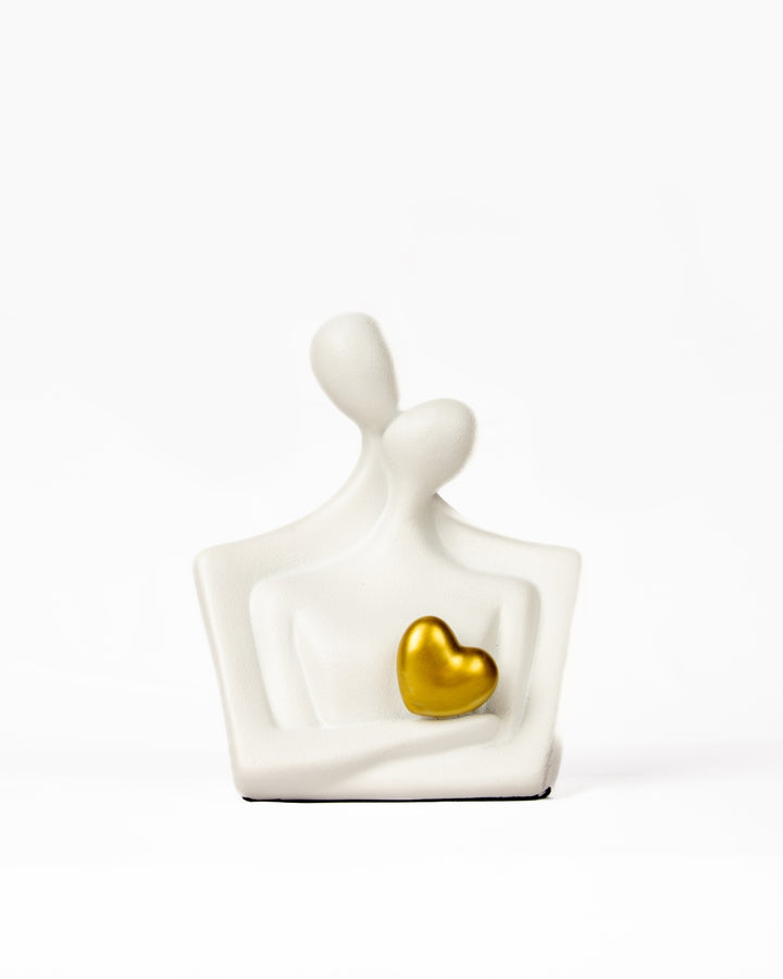 Eternal Embrace Couple Sculpture with Golden Heart | Modern Minimalist Love Decor