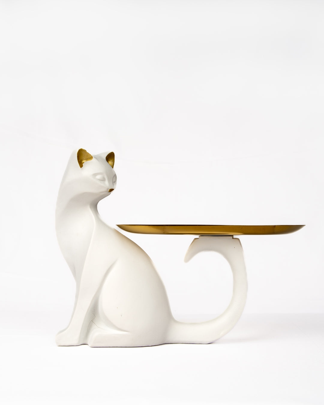 Luxury White Cat Decorative Tray | Modern Resin Jewelry Holder & Tabletop Organizer