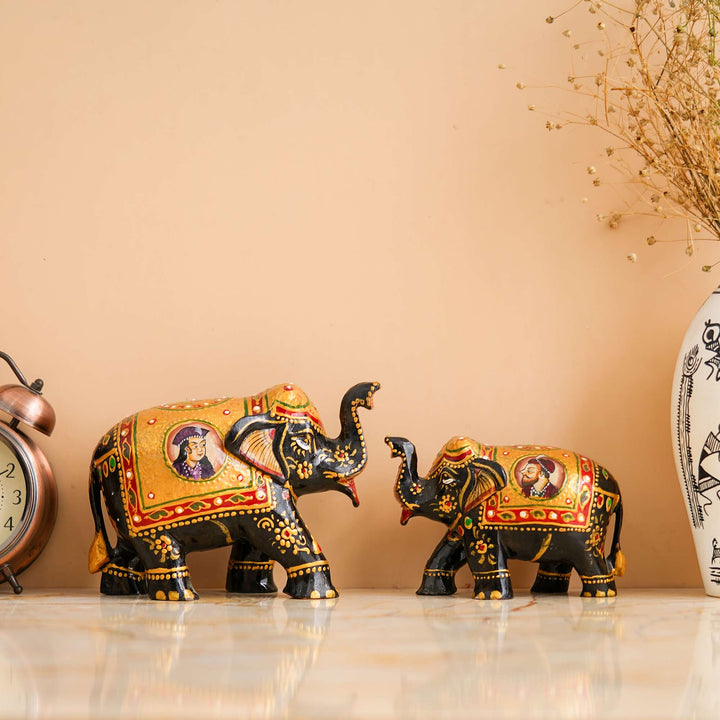 Rajasthani Tribal Handmade Brown '' Elephant '' Figured Wooden Statue Antique Design Elephant for Showpiece with Brown Colour-2