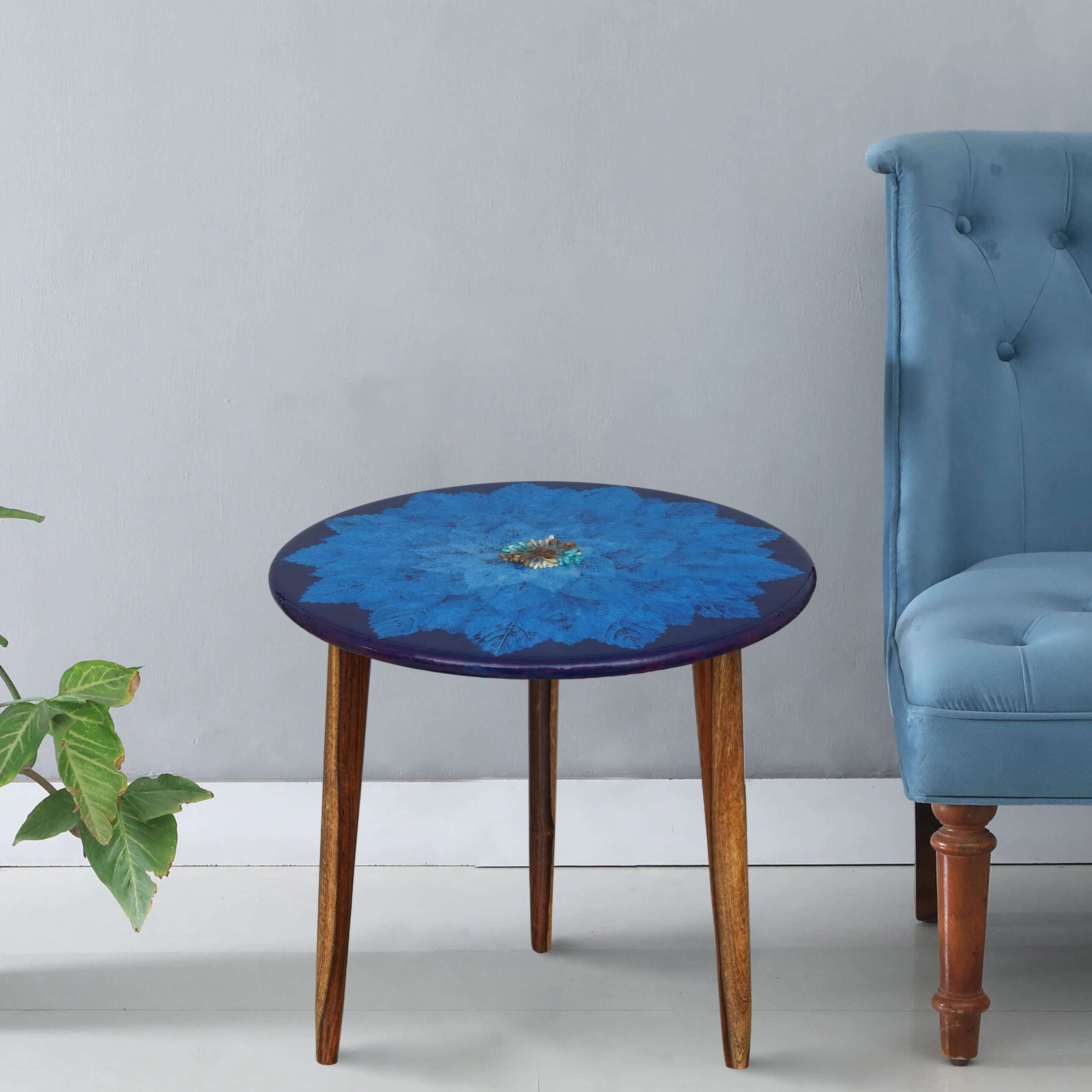 Wooden Round Side Table | Epoxy End Table | Coffee Table | Mid Century Modern Resine | Living Room Furnitur