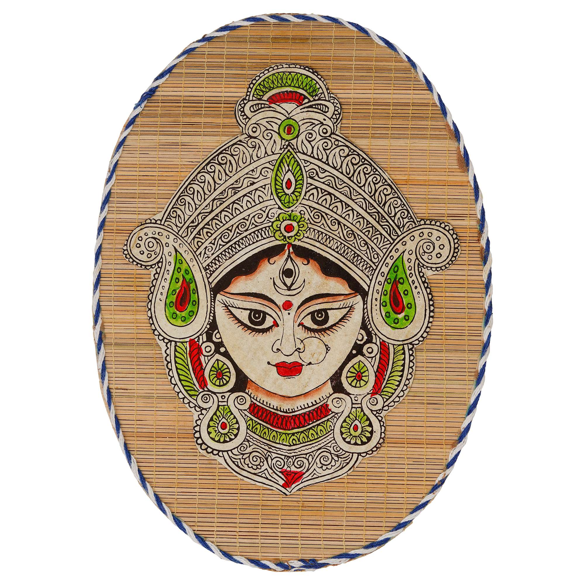 Oval Shaped Design Bamboo Hand Crafted Wall Hangings Of Durga Maa For Home D?cor | Bamboo Art For Wall Decor