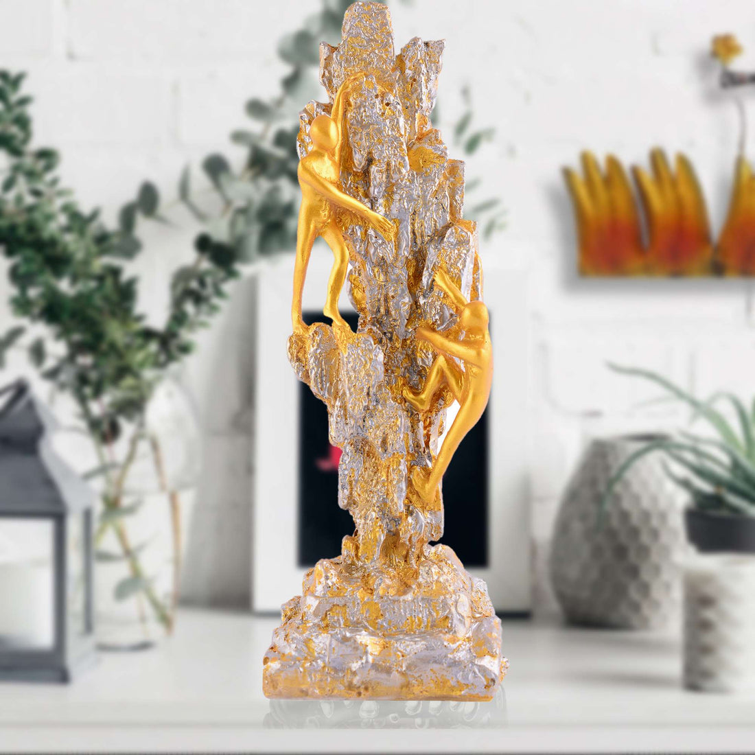 Men Sitting on Ball Showpiece for Home Decor Showpiece, Atlas Sculpture for Office Table Décor multicolour