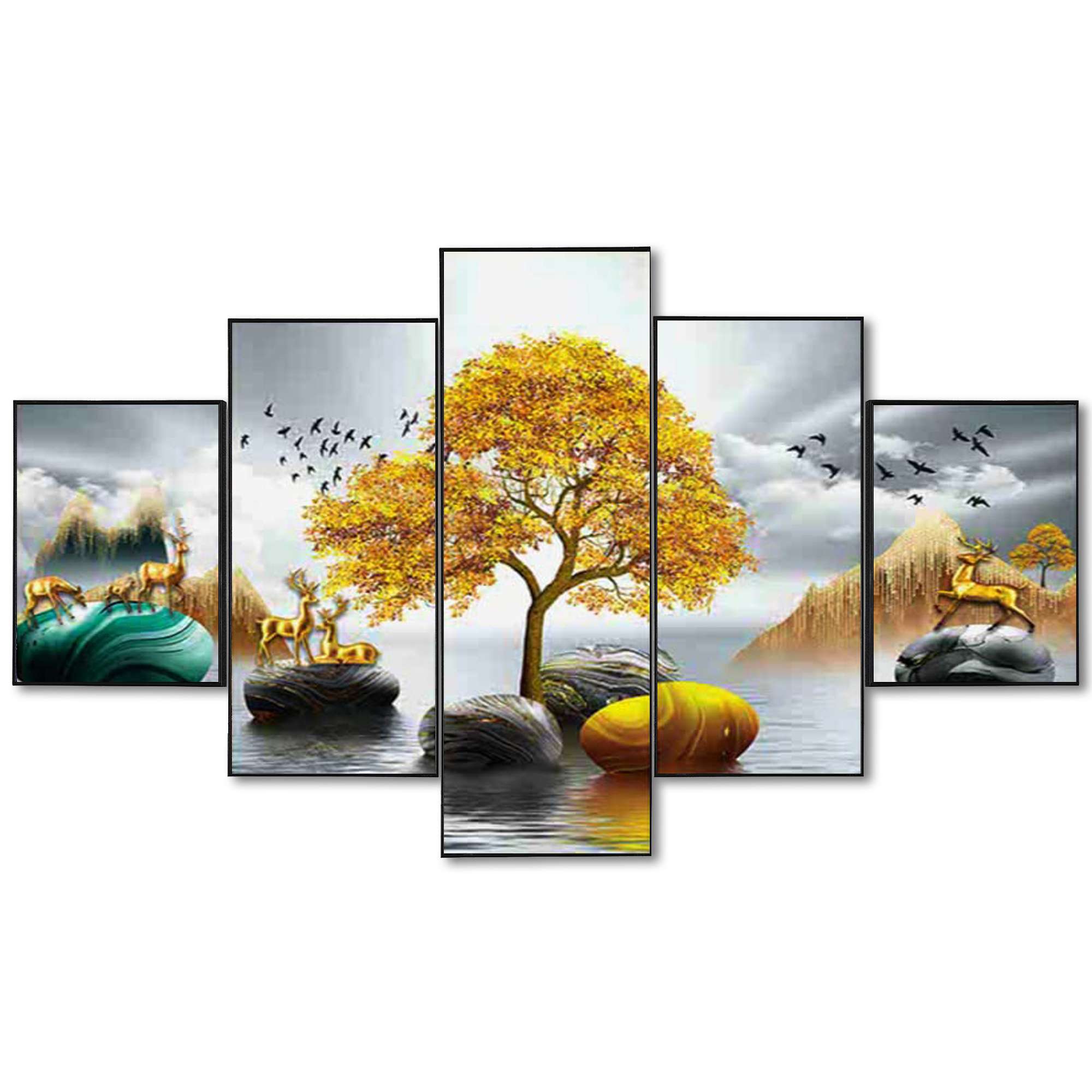 Set Of Five Framed Digital Wall Painting
