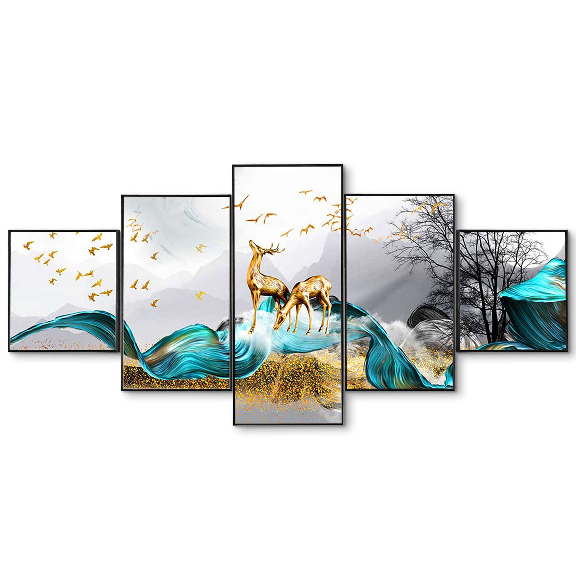 Set Of Five Framed Digital Wall Painting