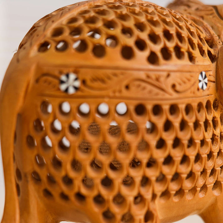 Rajasthani Tribal Handmade Brown '' Elephant '' Figured Wooden Statue Antique Design Elephant for Showpiece with Brown Colour