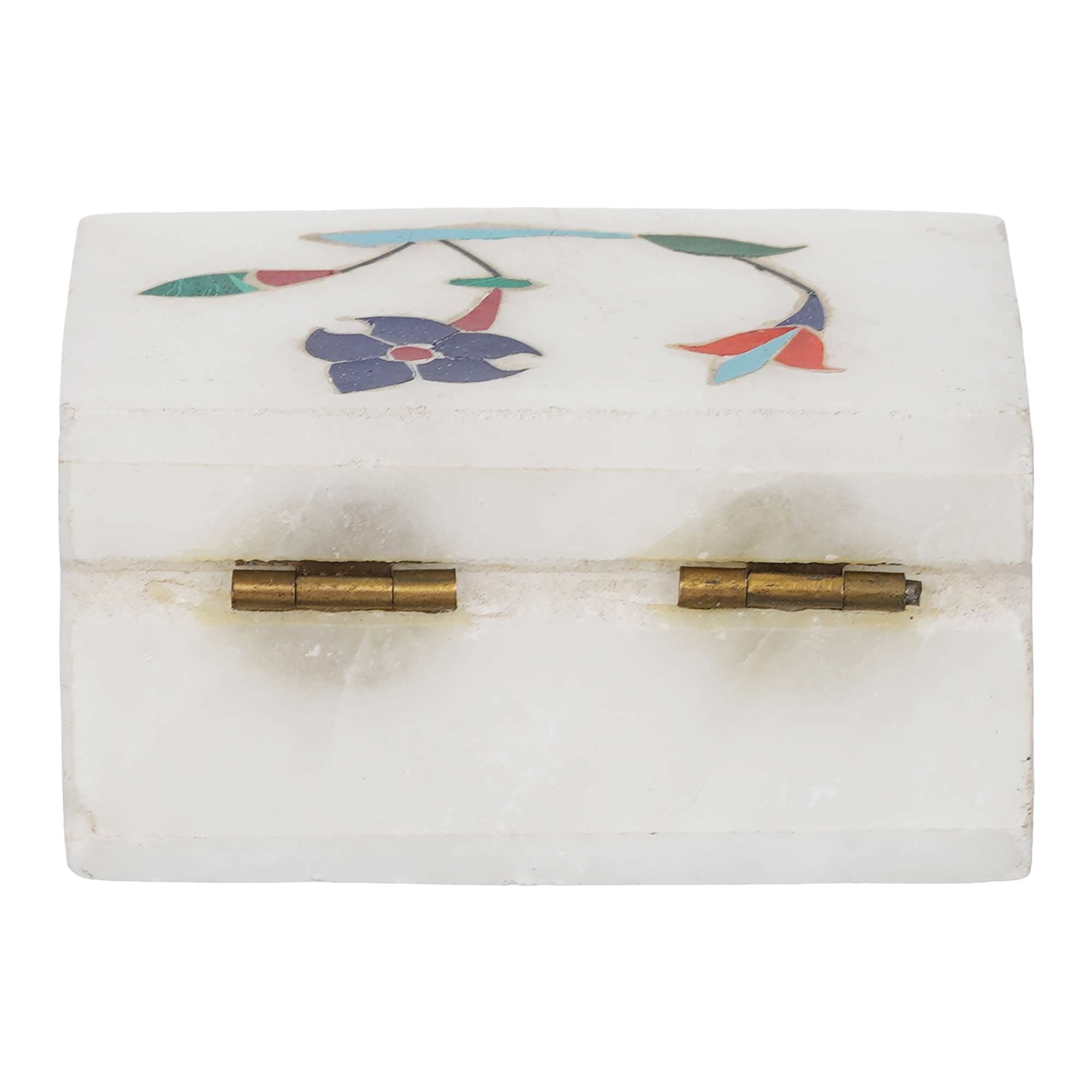 White Marble with floral inlay work Trinket Jewelry Box for Multi Purpose Use and Perfect Gifts for Women and Girls