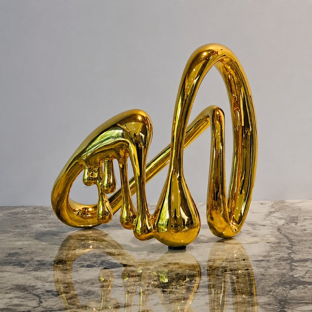 Luxury Golden Flow form Abstract Infinity Sculpture