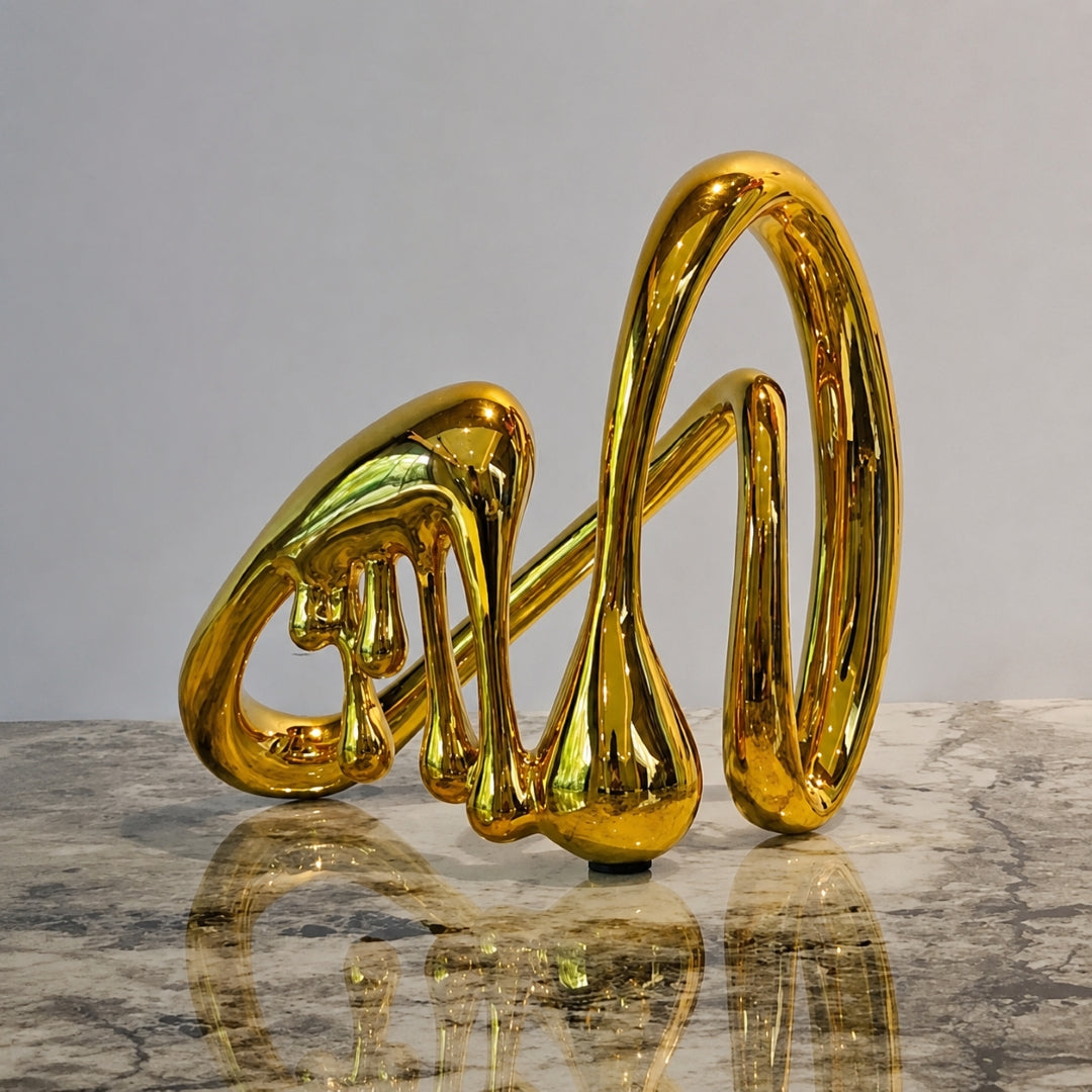 Luxury Golden Flow form Abstract Infinity Sculpture