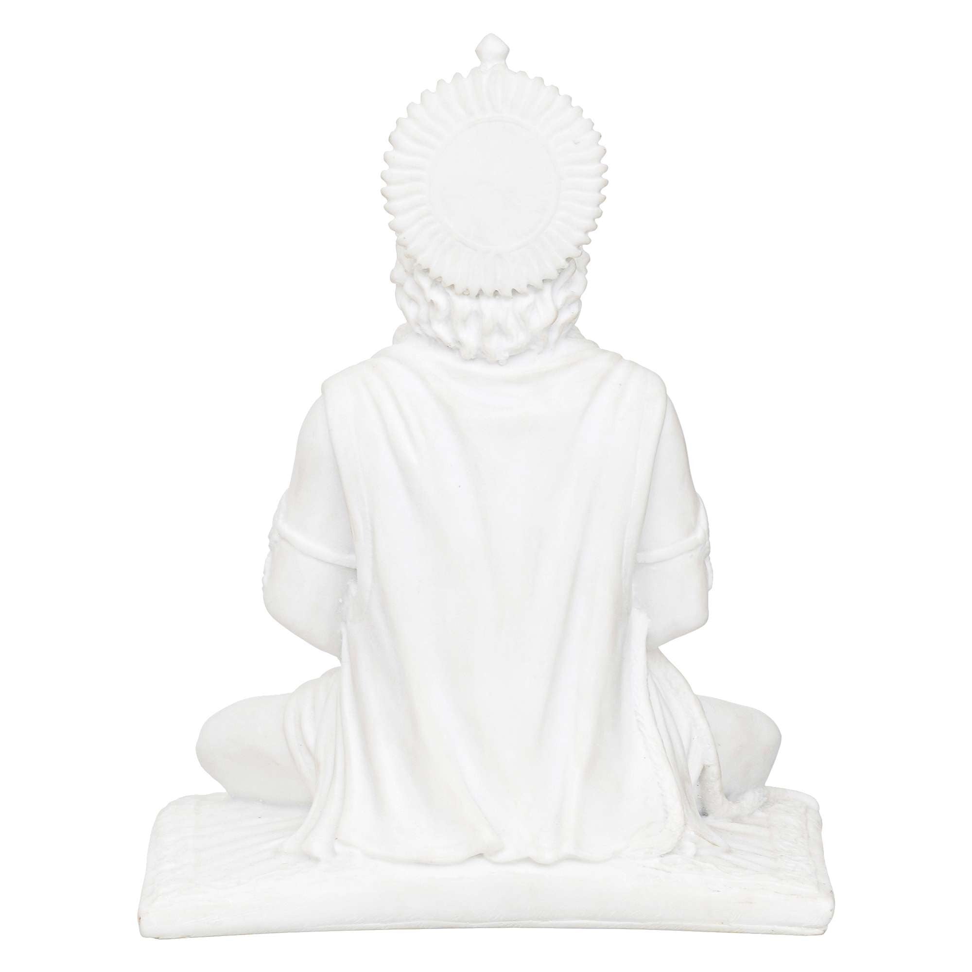 White Marble Lord Hanuman Sitting Statue with gada & Reading Book Decorative Showpiece