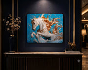 Majestic Azure Gold-Embellished Horse Framed Canvas Wall Art