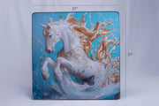 Majestic Azure Gold-Embellished Horse Framed Canvas Wall Art