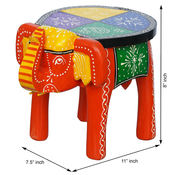 Handcrafted and Emboss Painted Colorful Wooden Elephant Shape Stool Table Clourfull