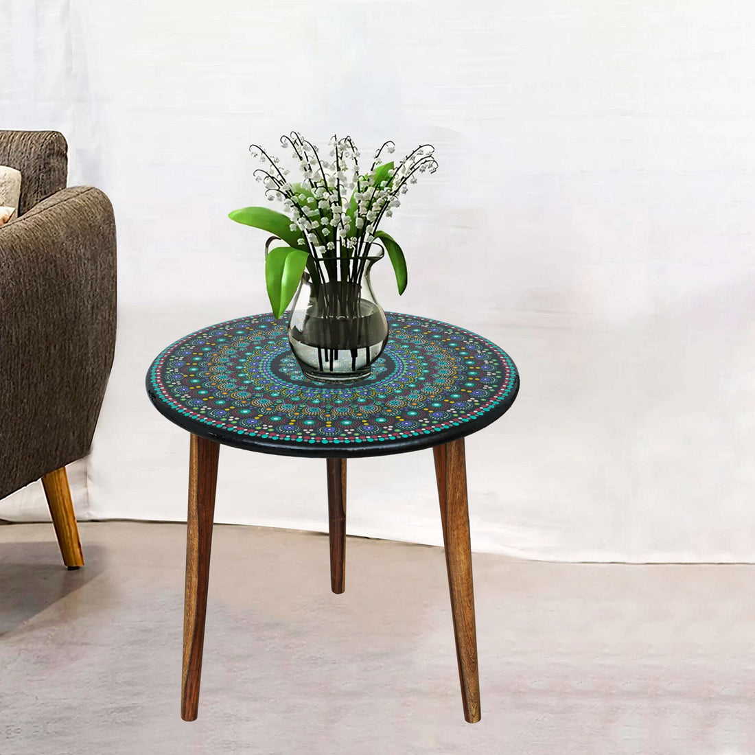 Wooden Round Side Table | Epoxy End Table | Coffee Table | Mid Century Modern Resine | Living Room Furnitur