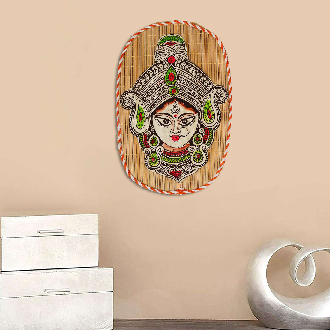 Oval Shaped Design Bamboo Hand Crafted Wall Hangings Durga Ji  For Home D?cor | Bamboo Art For Wall Decor