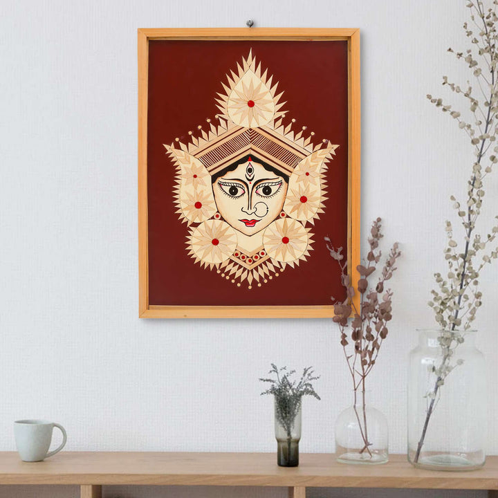 Bamboo Hand Crafted Framed Wall Hangings Of Durga Ji For Home D?cor | Bamboo Framed Art For Wall D?cor