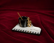 Piano Luxe Coffee Mug & Musical Notes Tray Set | Black & Gold Music Lover Décor