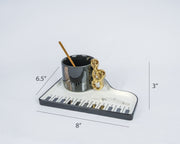 Piano Luxe Coffee Mug & Musical Notes Tray Set | Black & Gold Music Lover Décor