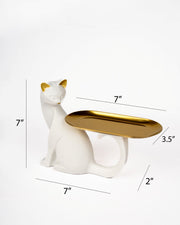 Luxury White Cat Decorative Tray | Modern Resin Jewelry Holder & Tabletop Organizer