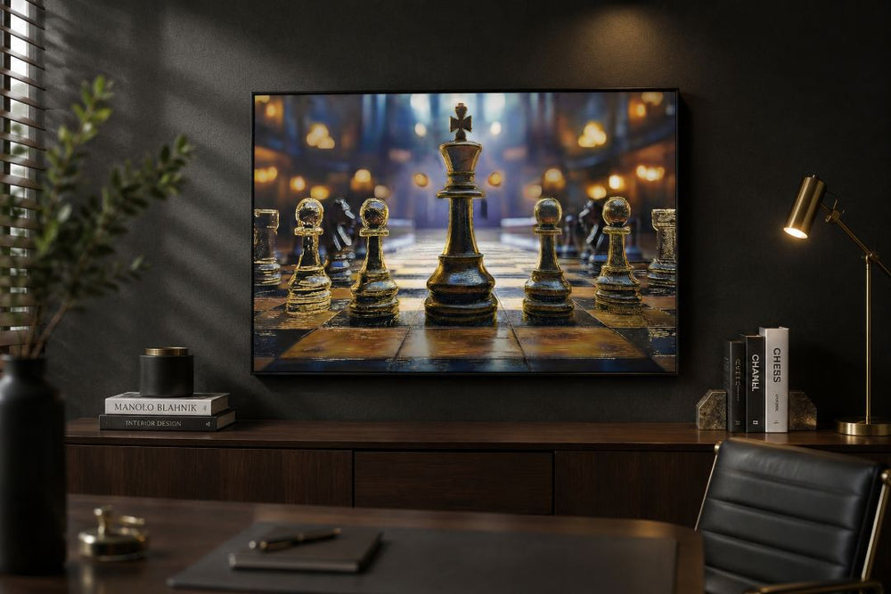 Grandmaster Golden Chess Framed Canvas Wall Art
