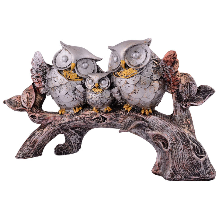Owl Family Sitting on Tree Decorative Bird Showpieces Statue for Home Decor Living Room Bedroom Wall Shelf Table Top Garden Decoration Items -1