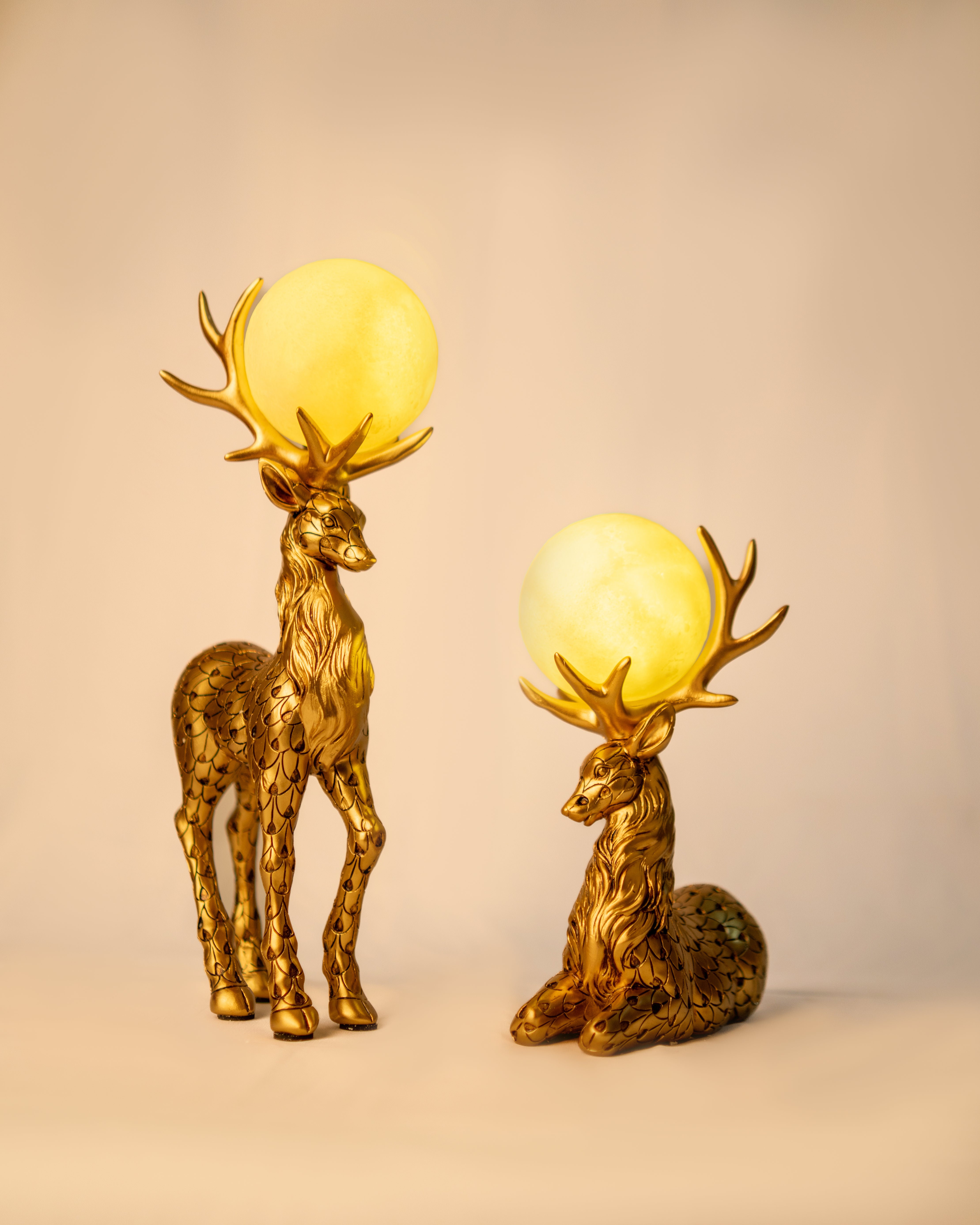 Luxury Golden Deer Moon Lamp Set| Modern Decorative Showpiece (Set of 2)