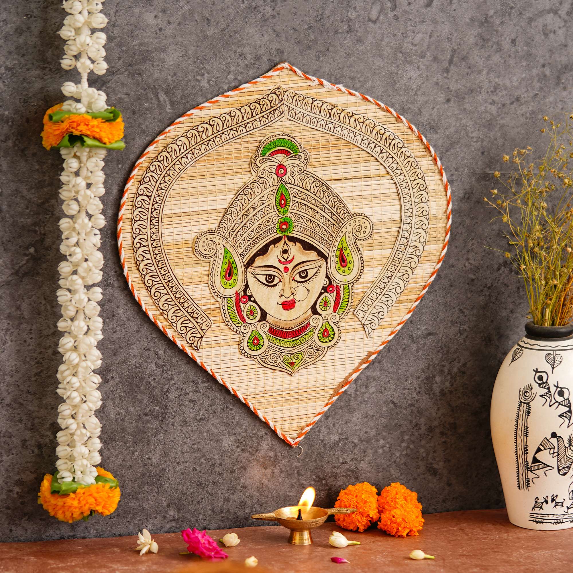 Bamboo Hand Crafted Leaf Design Wall Hangings Of Durga Ji For Home D?cor | Bamboo Art For Wall Decor