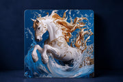 Majestic Azure Gold-Embellished Horse Framed Canvas Wall Art