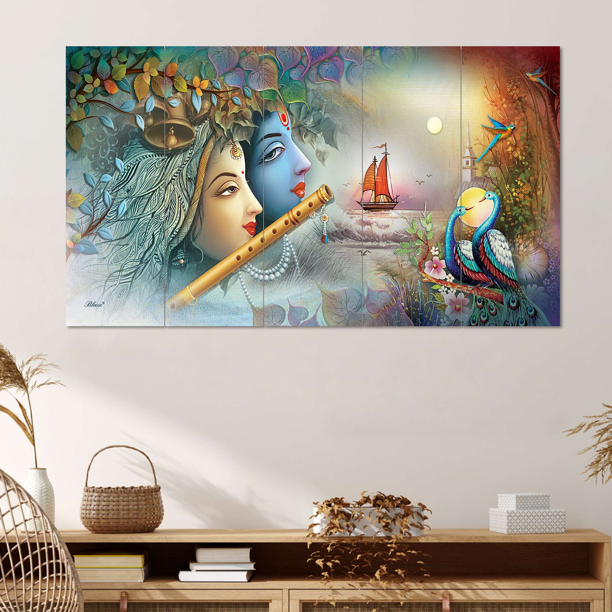 Set Of 5 Wooden Framed Wall Paintings