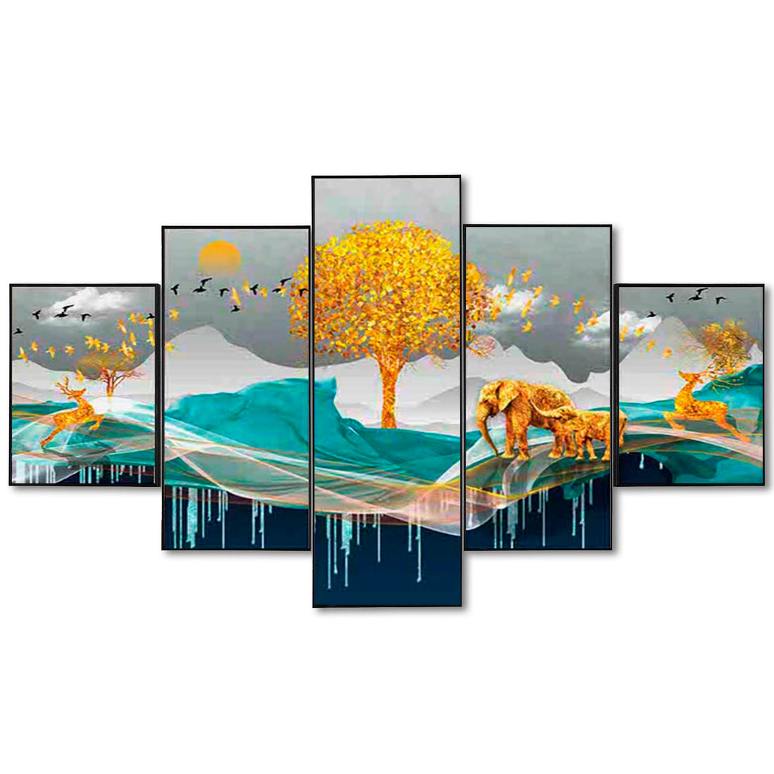 Set Of Five Framed Digital Wall Painting