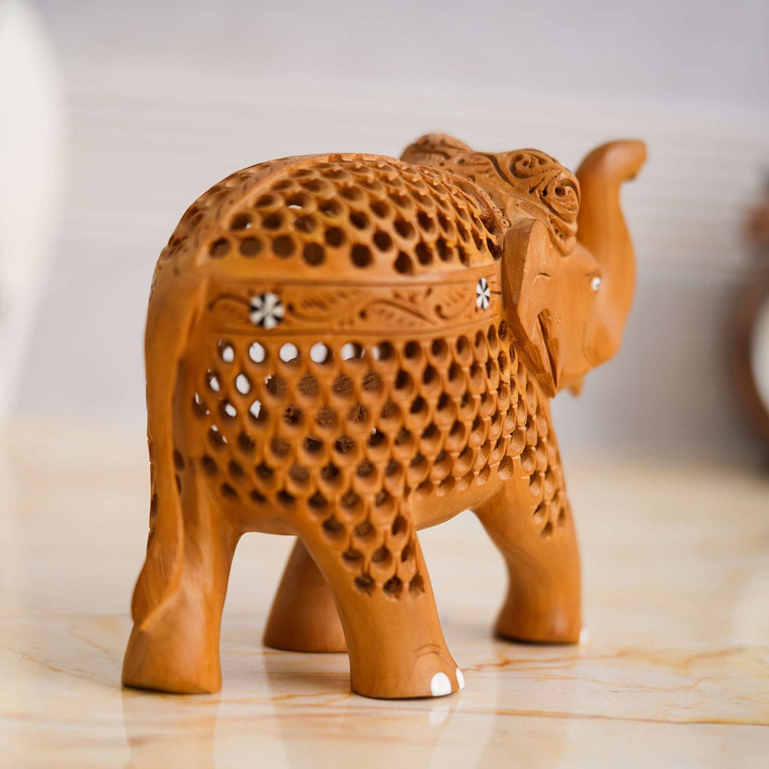 Rajasthani Tribal Handmade Brown '' Elephant '' Figured Wooden Statue Antique Design Elephant for Showpiece with Brown Colour