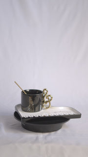 Piano Luxe Coffee Mug & Musical Notes Tray Set | Black & Gold Music Lover Décor