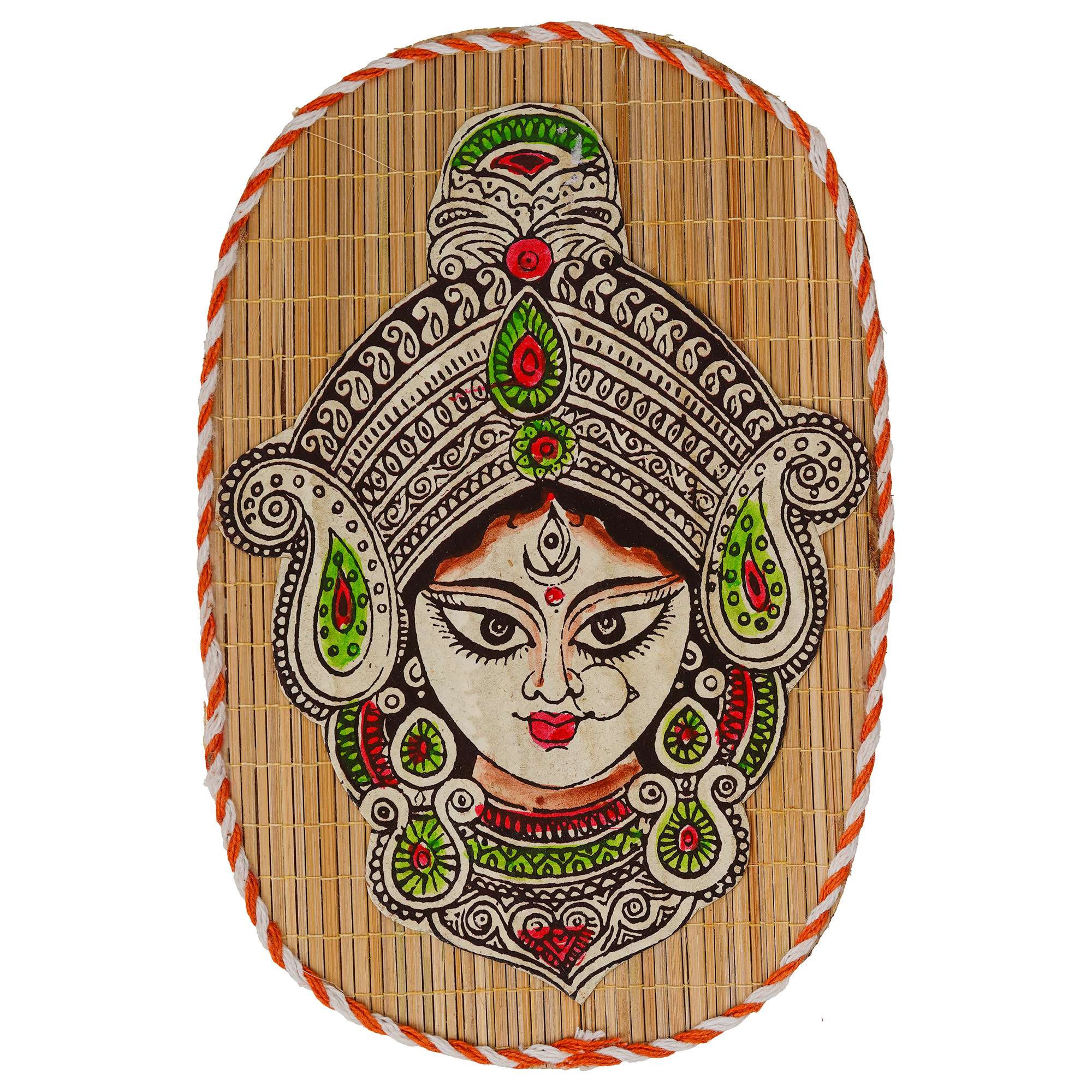 Oval Shaped Design Bamboo Hand Crafted Wall Hangings Durga Ji  For Home D?cor | Bamboo Art For Wall Decor