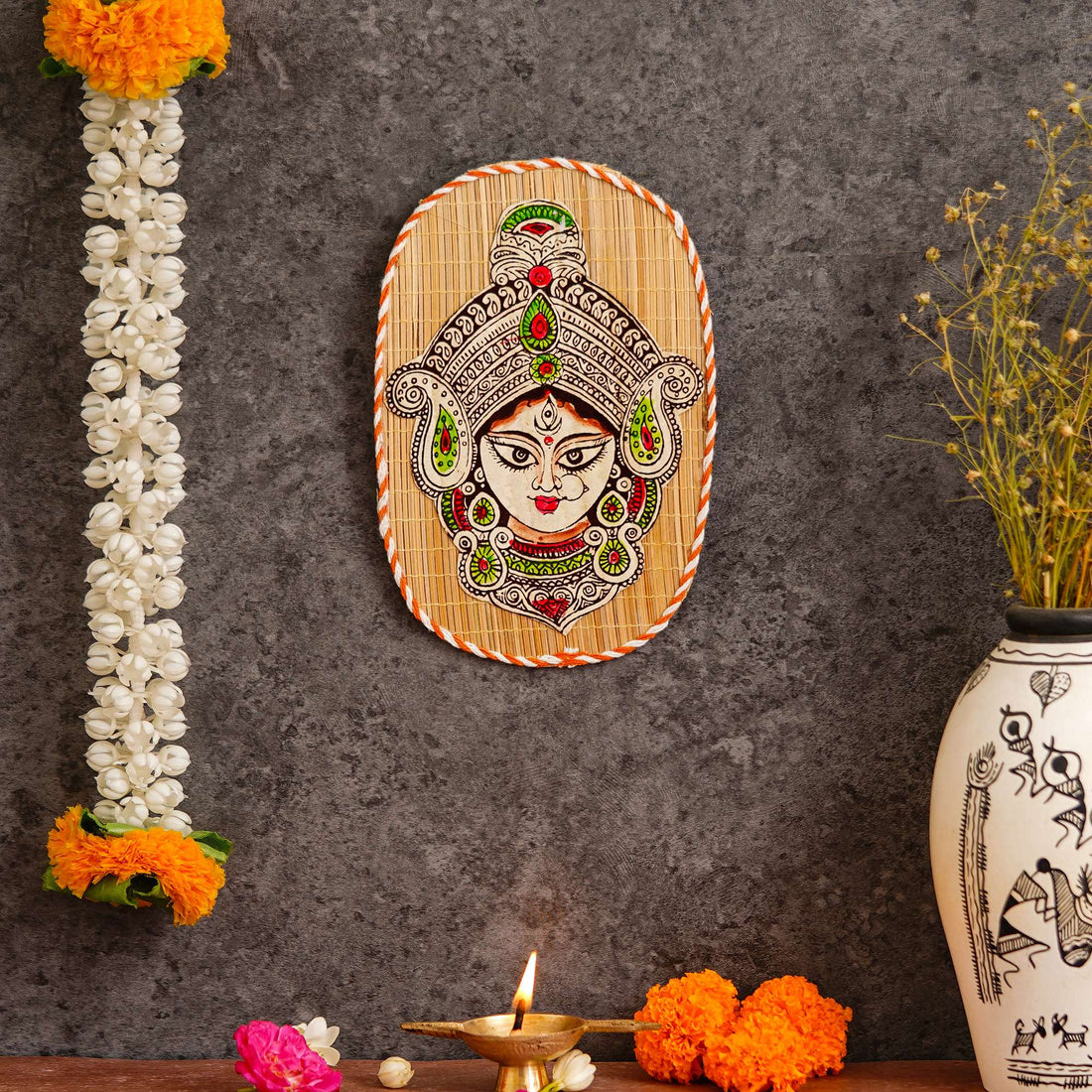 Oval Shaped Design Bamboo Hand Crafted Wall Hangings Durga Ji  For Home D?cor | Bamboo Art For Wall Decor