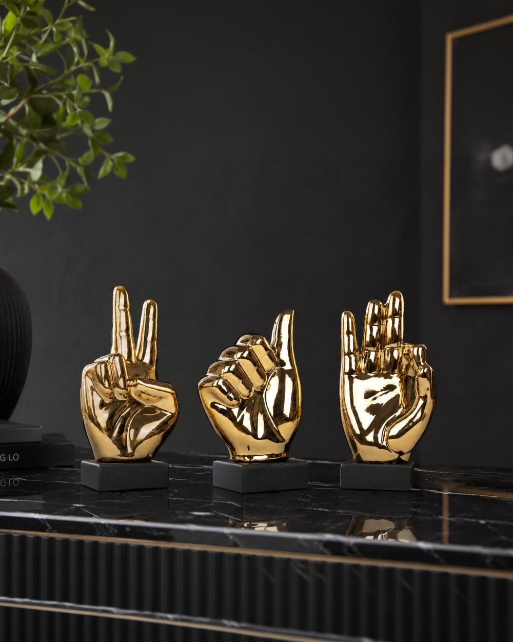 Modern Gold Hand Gesture Table Sculptures (Set of 3)