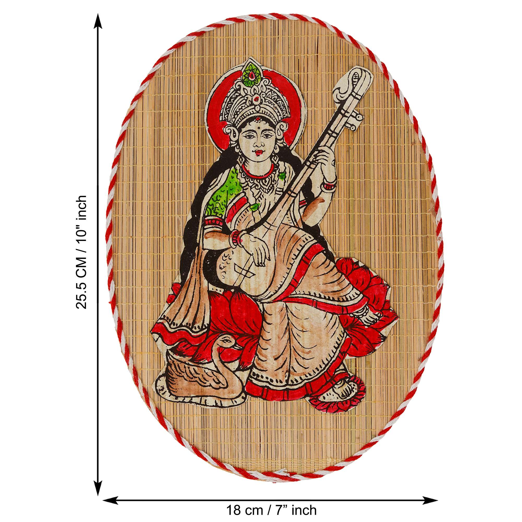 Oval Shaped Design Bamboo Hand Crafted Wall Hangings Of Godess Sarwasti Ji For Home D?cor