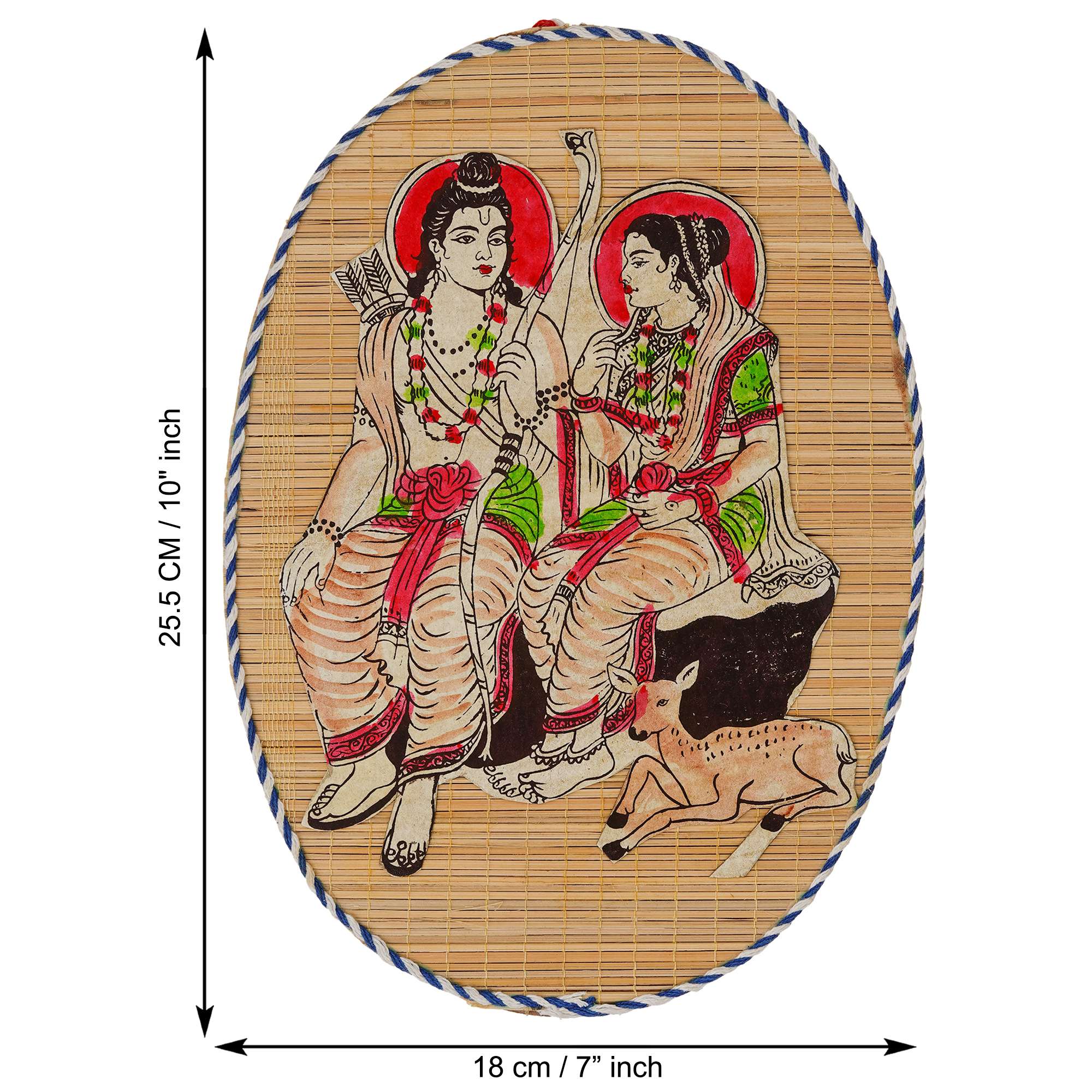 Oval Shaped Design Bamboo Hand Crafted Wall Hangings Of Shri Ram Ji With Janaki Ji For Home D?cor | Bamboo Art For Wall Decor