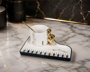 Piano Luxe Coffee Mug & Musical Notes Tray Set | Black & Gold Music Lover Décor
