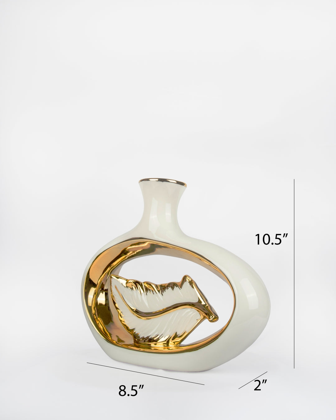 Luxury Nordic Hollow Ceramic Vase with Golden Leaf | Modern Designer Decorative Vase for Home & Office