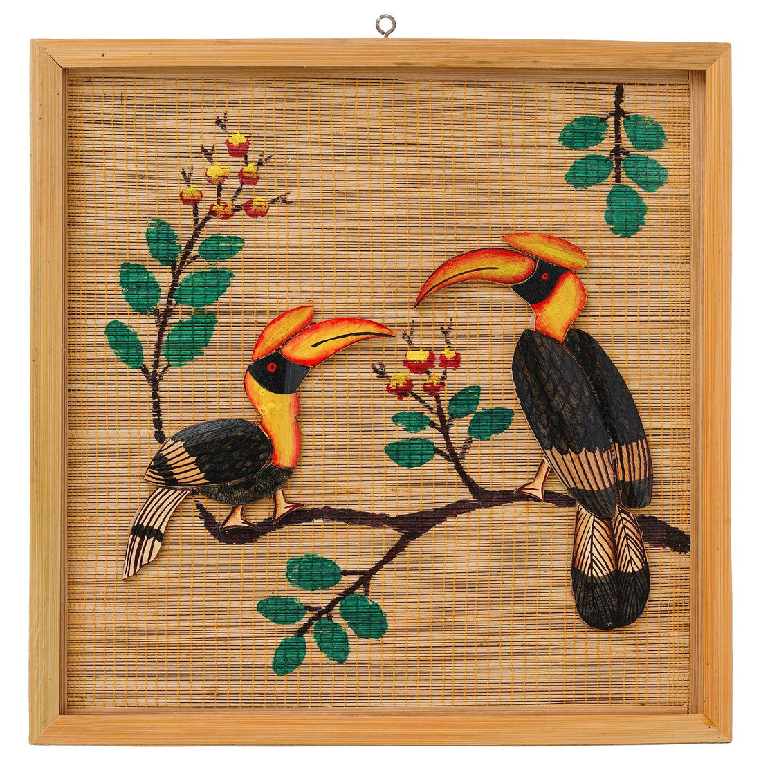 Bamboo Art Couple Hornbill Painting For Home D?cor | Bamboo Art Gift For Multiple Occasions