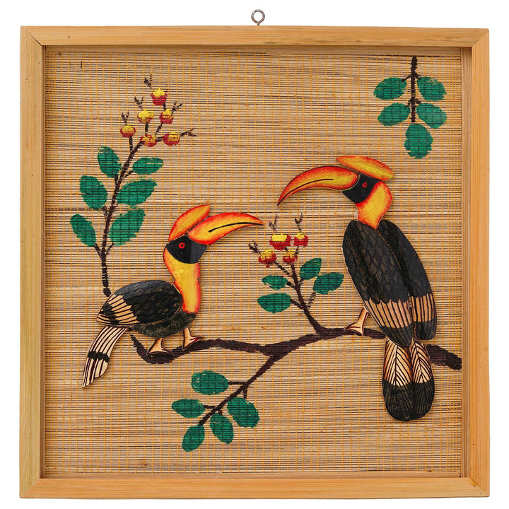 Bamboo Art Couple Hornbill Painting For Home D?cor | Bamboo Art Gift For Multiple Occasions